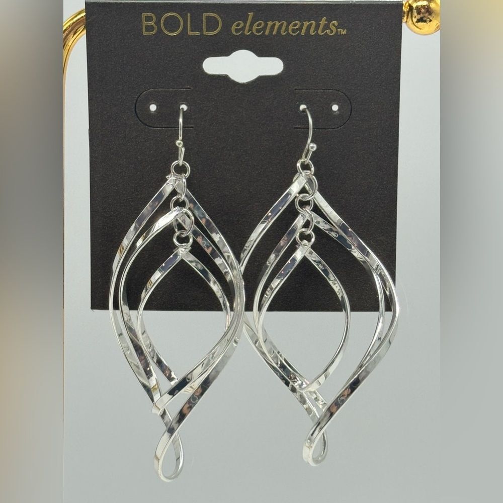Bold Elements Silver Tone Spiral Earrings 2.75 Inch